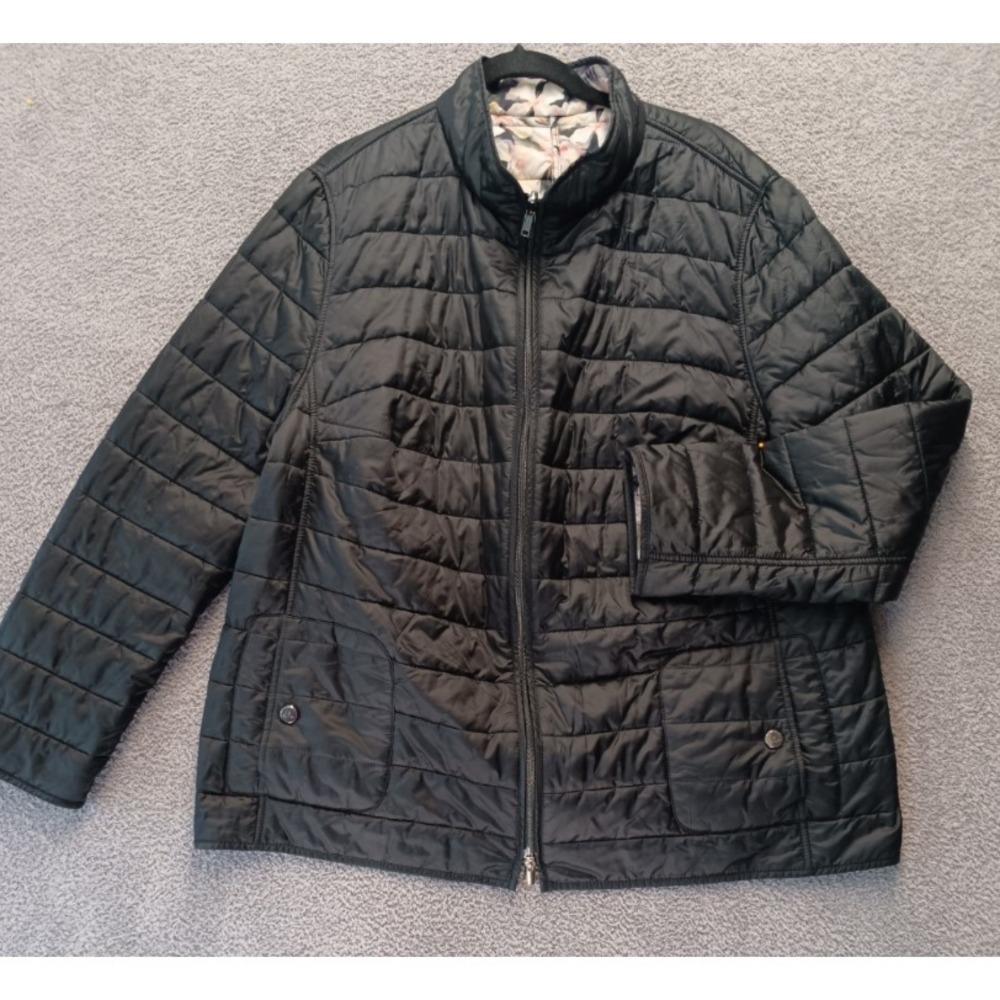 Basler Reversible Quilted Jacket 50 2X Black Floral Zip Lightweight Germany - Picture 3 of 11
